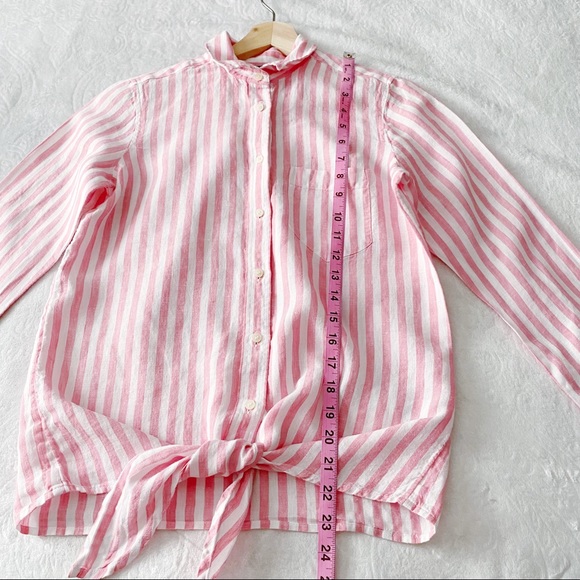 J.Crew Pink & White Stripe Toed Waist Linen Top - Picture 7 of 11